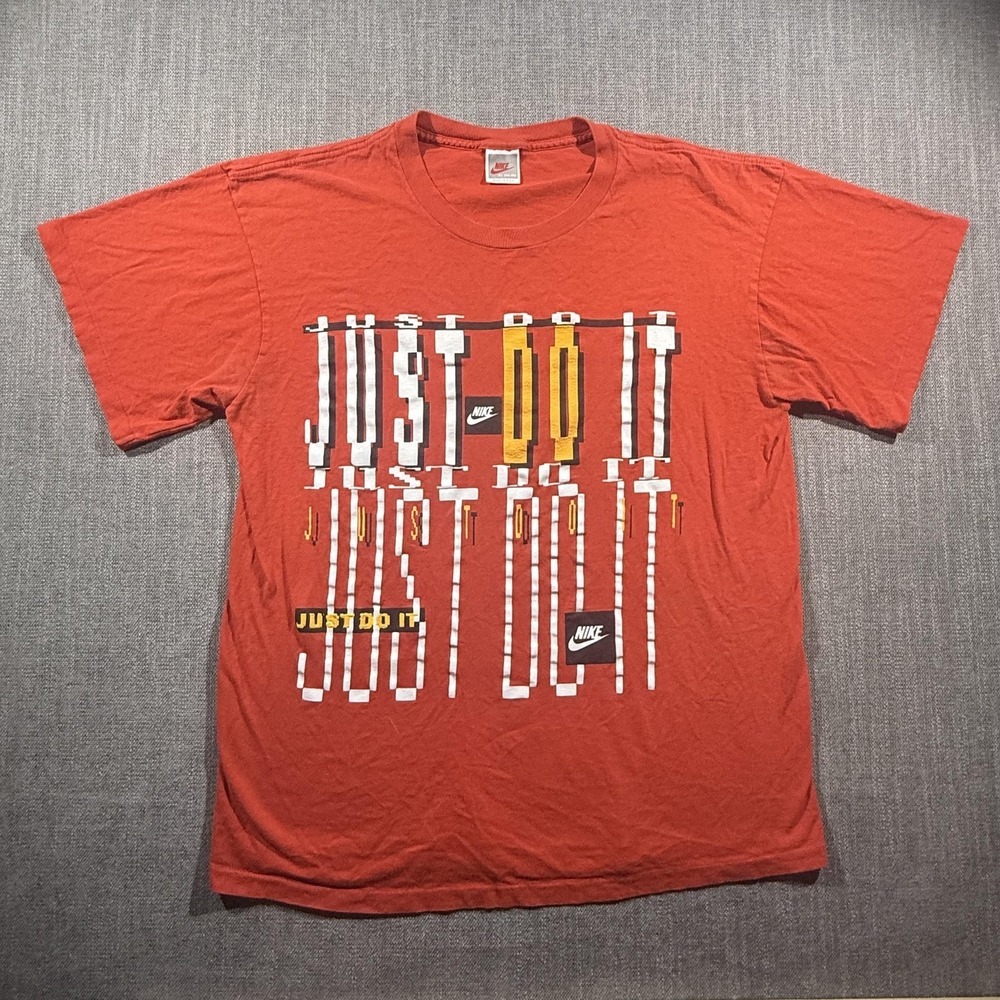 Vintage Nike Shirt Mens XL Orange Just Do It Stacked Graphic Made USA‎ 90s